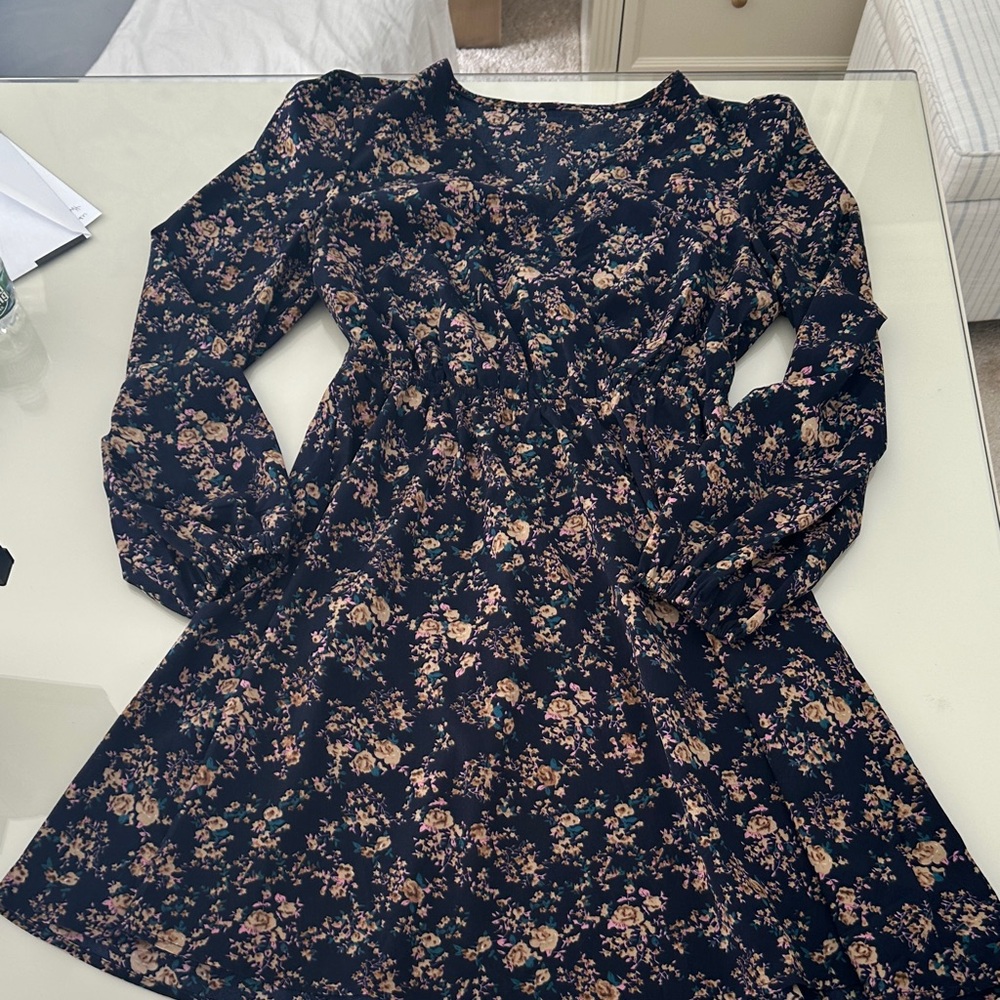 Cupshe Floral Long Sleeve Dress - Navy and Pink